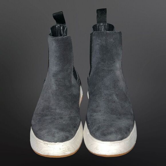 Women’a FitFlop F-MODE Black Suede Flatform Chelsea Boots Suze 5 - Picture 2 of 8